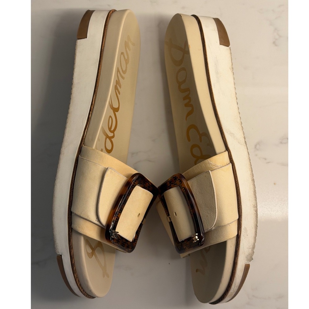 Sam Edelman Womens Adaley Leather Buckle Platform Slide Sandals Cream Beige 10 - Picture 5 of 10